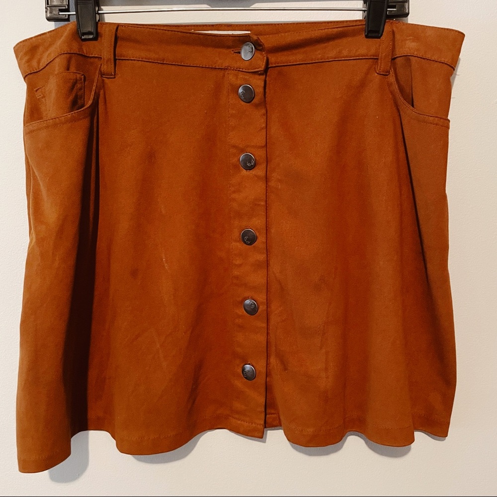 Brown Faux Suede Button Front Mini Skirt